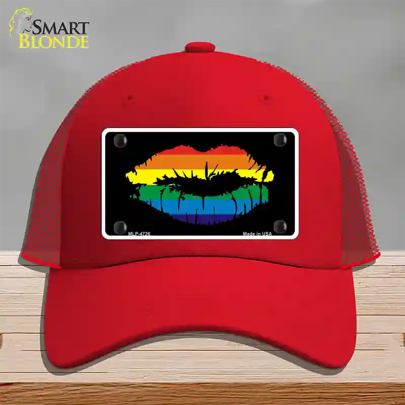 Lips Novelty License Plate Hat Mesh Red