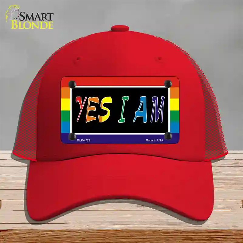Yes I Am Novelty License Plate Hat Mesh Red