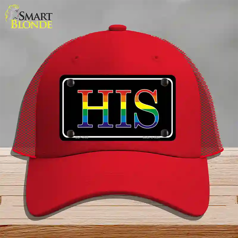 His Rainbow Novelty License Plate Hat Mesh Red