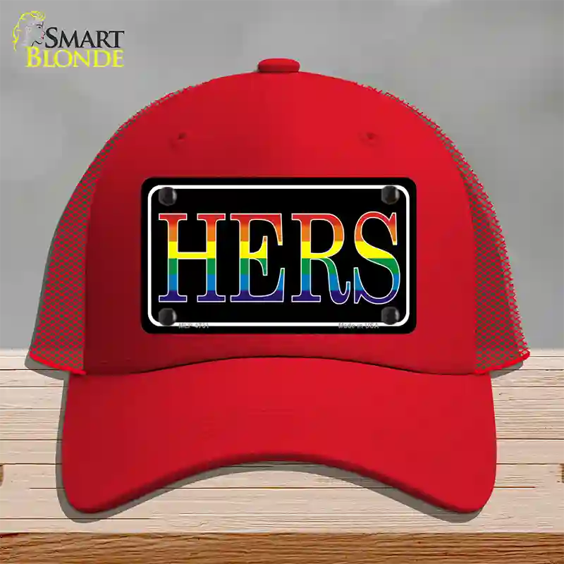 Hers Rainbow Novelty License Plate Hat Mesh Red