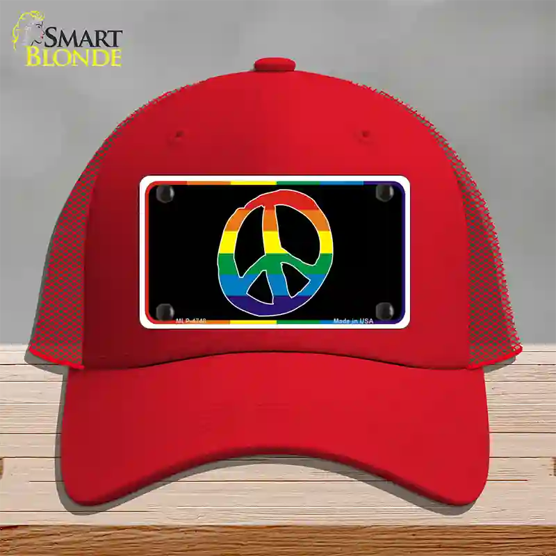 Peace Sign Novelty License Plate Hat Mesh Red