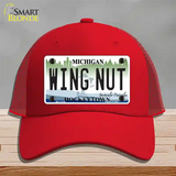 Wing Nut Michigan State Novelty License Plate Hat Mesh / Red