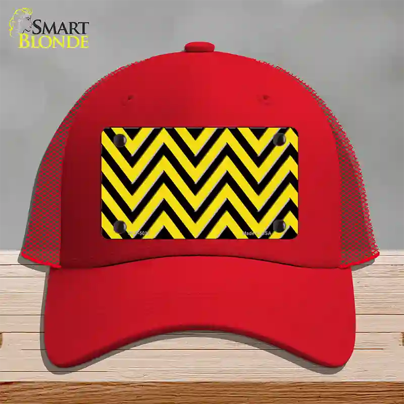 Yellow Black Chevron Novelty License Plate Hat Mesh / Red