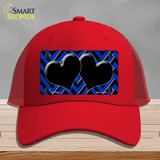Blue Black Chevon Hearts Novelty License Plate Hat Mesh / Red