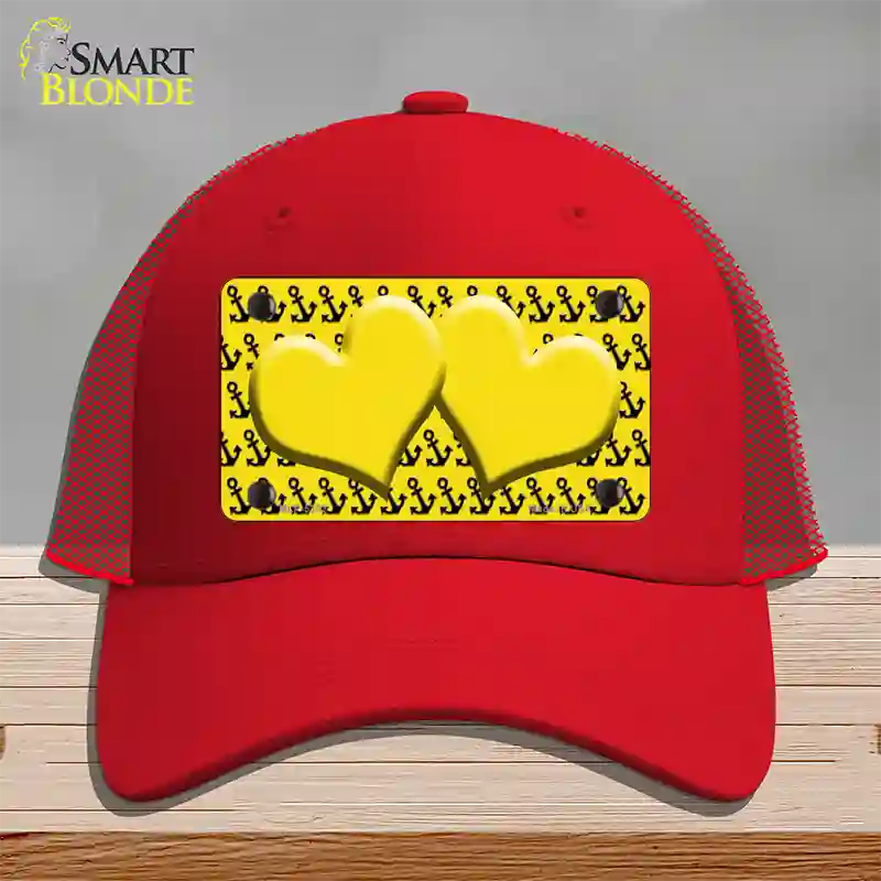 Yellow Black Anchor Yellow Heart Center Novelty License Plate Hat Mesh / Red