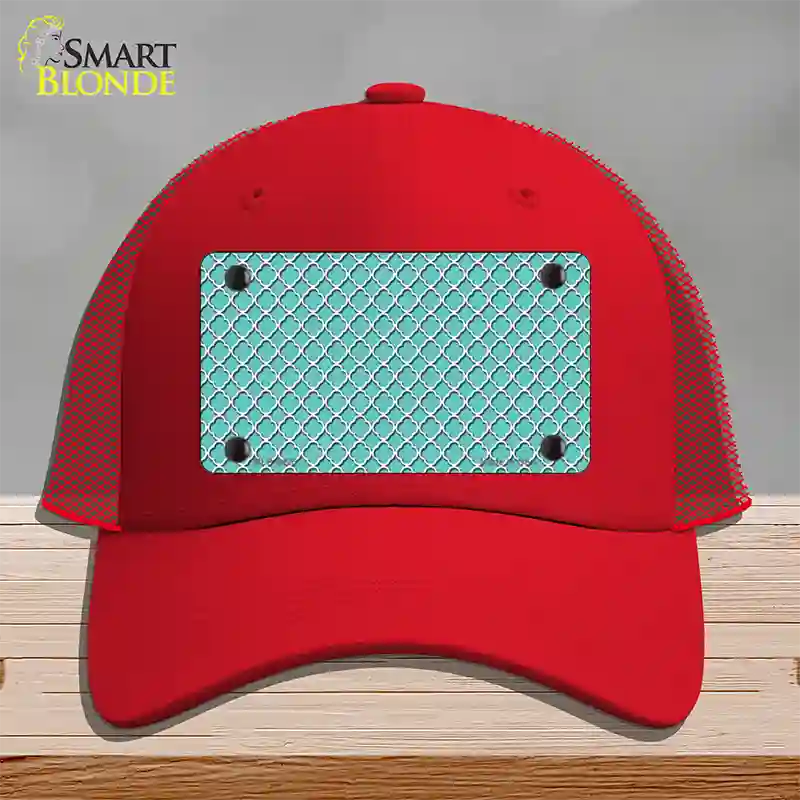 Tiffany Blue White Quatrefoil Novelty License Plate Hat Mesh / Red