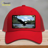 Eagle Over Water Novelty License Plate Hat Mesh / Red