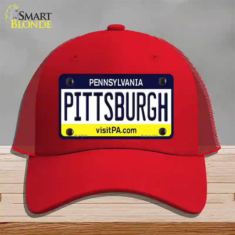 Pittsburgh Pennsylvania State Novelty License Plate Hat Mesh / Red