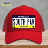 South Paw Pennsylvania State Novelty License Plate Hat Mesh / Red