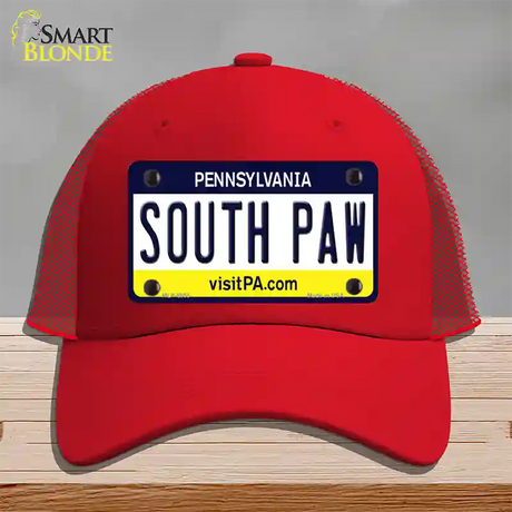 South Paw Pennsylvania State Novelty License Plate Hat Mesh / Red