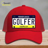 Golfer Pennsylvania State Novelty License Plate Hat Mesh / Red