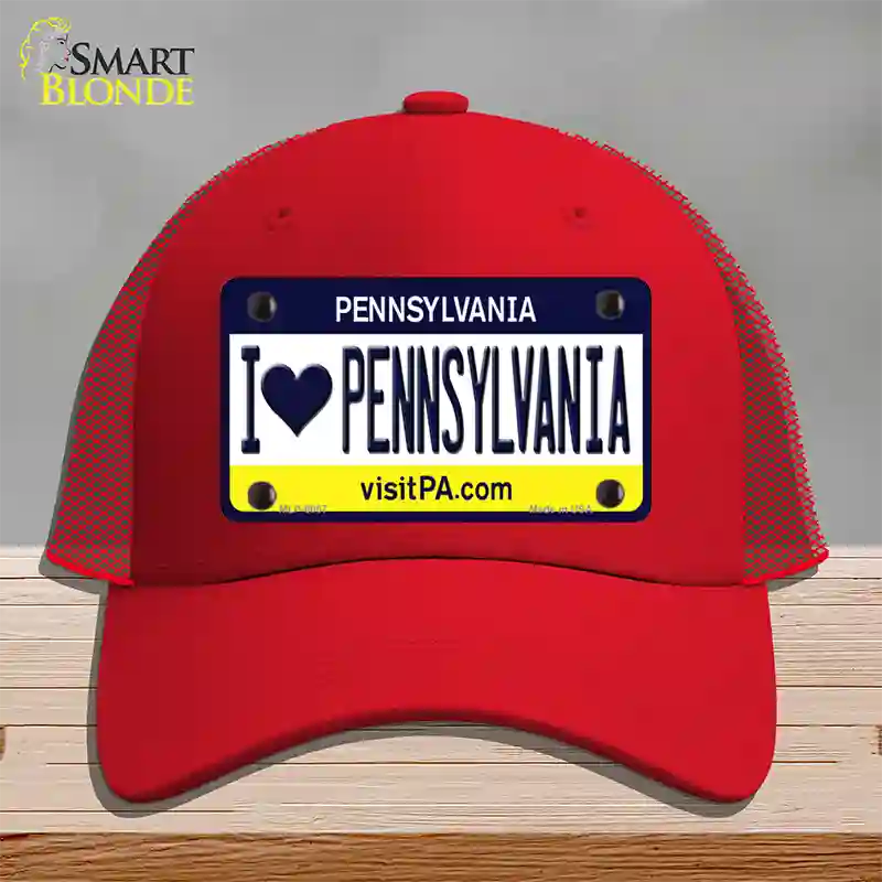 I Love Pennsylvania State Novelty License Plate Hat Mesh / Red
