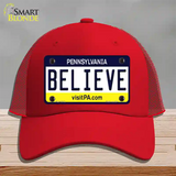 Believe Pennsylvania State Novelty License Plate Hat Mesh / Red