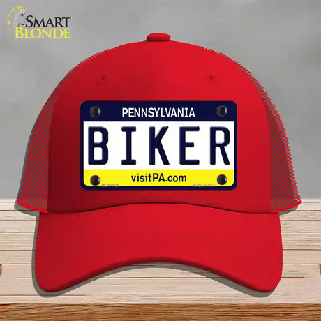Biker Pennsylvania State Novelty License Plate Hat Mesh / Red