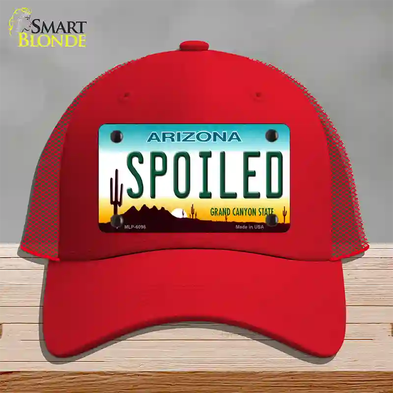 Arizona Spoiled Novelty License Plate Hat Mesh / Red