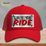 Live To Ride Shiny Novelty License Plate Hat Mesh / Red