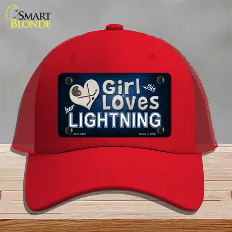 This Girl Loves Her Lightning Novelty License Plate Hat Mesh / Red