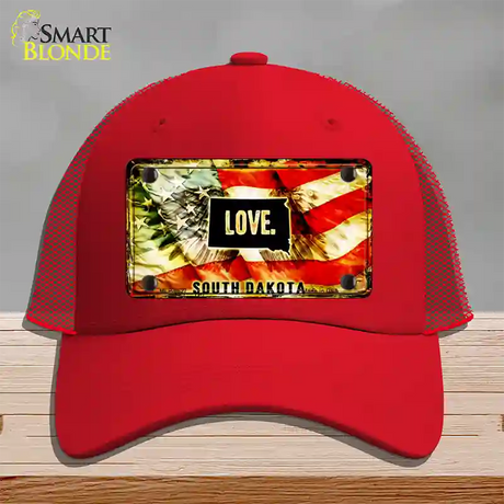South Dakota Love Novelty License Plate Hat Mesh / Red