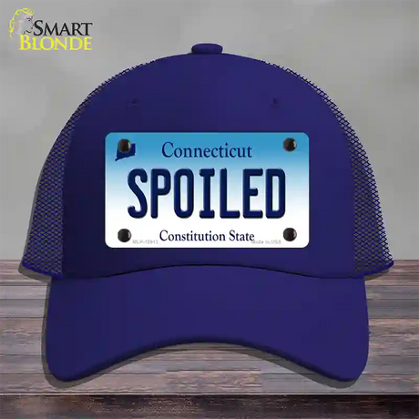 Spoiled Connecticut Novelty License Plate Hat Mesh / Royal Blue