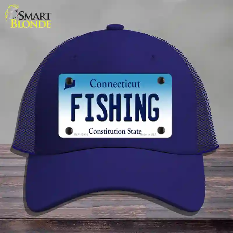 Fishing Connecticut Novelty License Plate Hat Mesh / Royal Blue