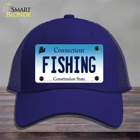 Fishing Connecticut Novelty License Plate Hat Mesh / Royal Blue