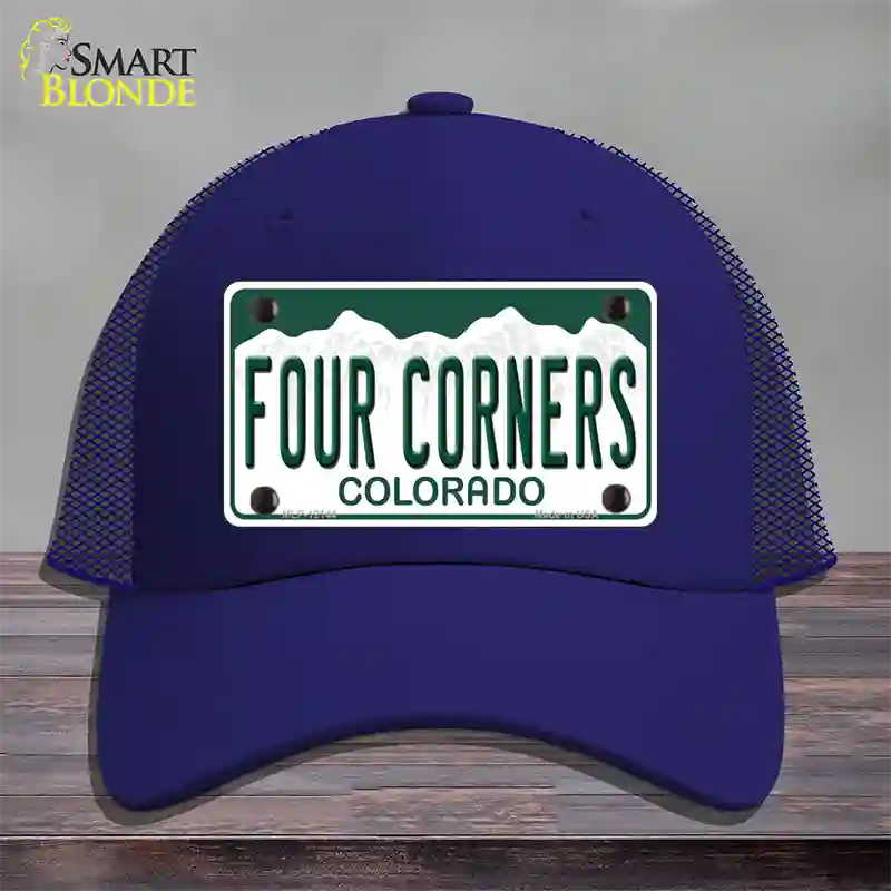 Four Corners Colorado Novelty License Plate Hat Mesh Royal Blue