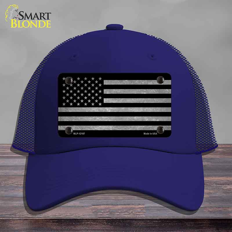 American Flag Black and Gray Novelty License Plate Hat Mesh Royal Blue