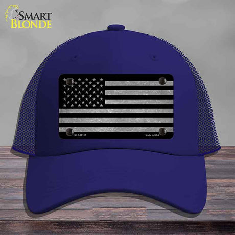 American Flag Black and Gray Novelty License Plate Hat Mesh Royal Blue