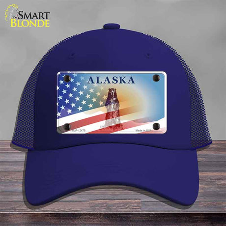 Alaska Bear with American Flag Novelty License Plate Hat HAT-MLP-12478