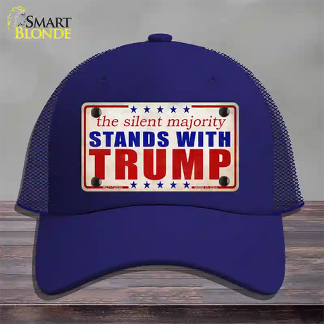 Silent Majority Stands with Trump Novelty License Plate Hat Mesh / Royal Blue