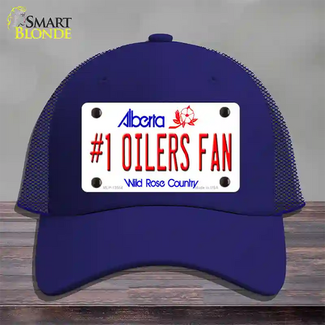 Number 1 Oilers Fan Novelty License Plate Hat Tag Mesh / Royal Blue
