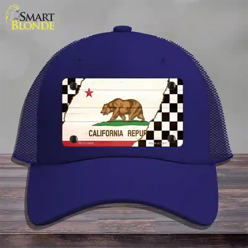 California Racing Flag Novelty License Plate Hat Tag Mesh Royal Blue