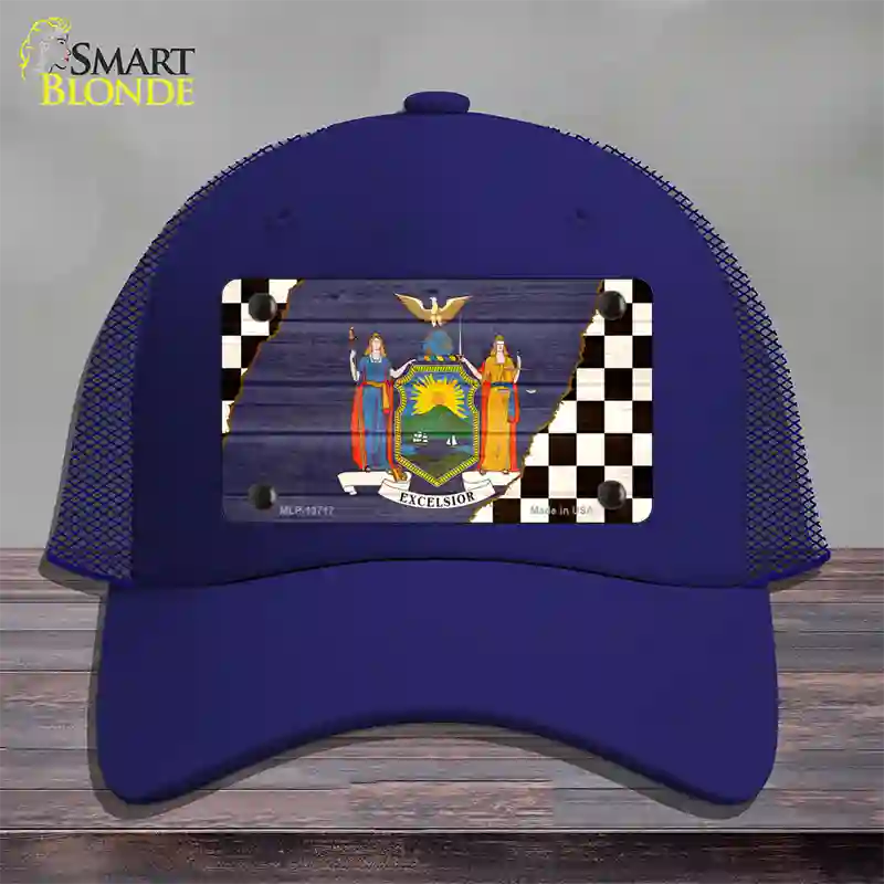 New York Racing Flag Novelty License Plate Hat Tag Mesh Royal Blue