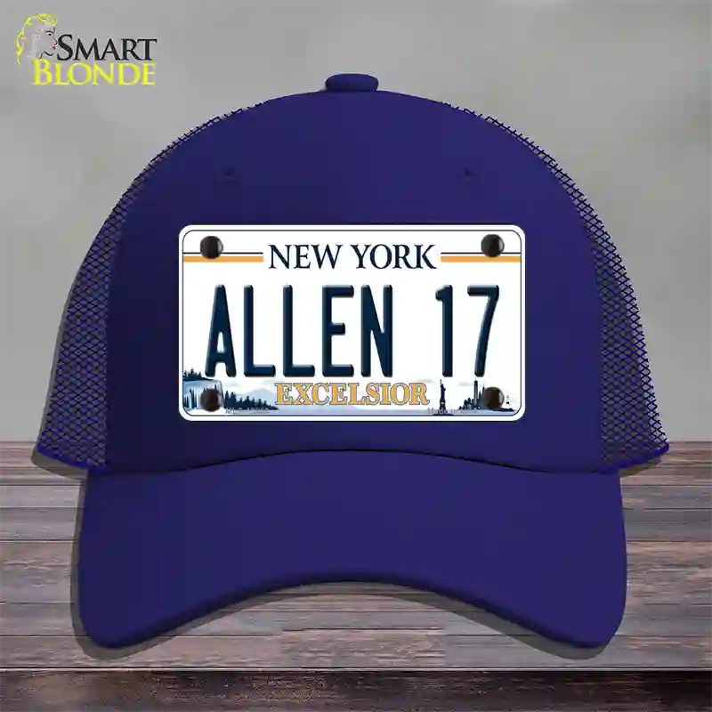 Allen 17 NY Excelsior Novelty License Plate Hat Tag Mesh Royal Blue