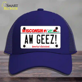Aw Geez Wisconsin Novelty License Plate Hat Mesh / Royal Blue