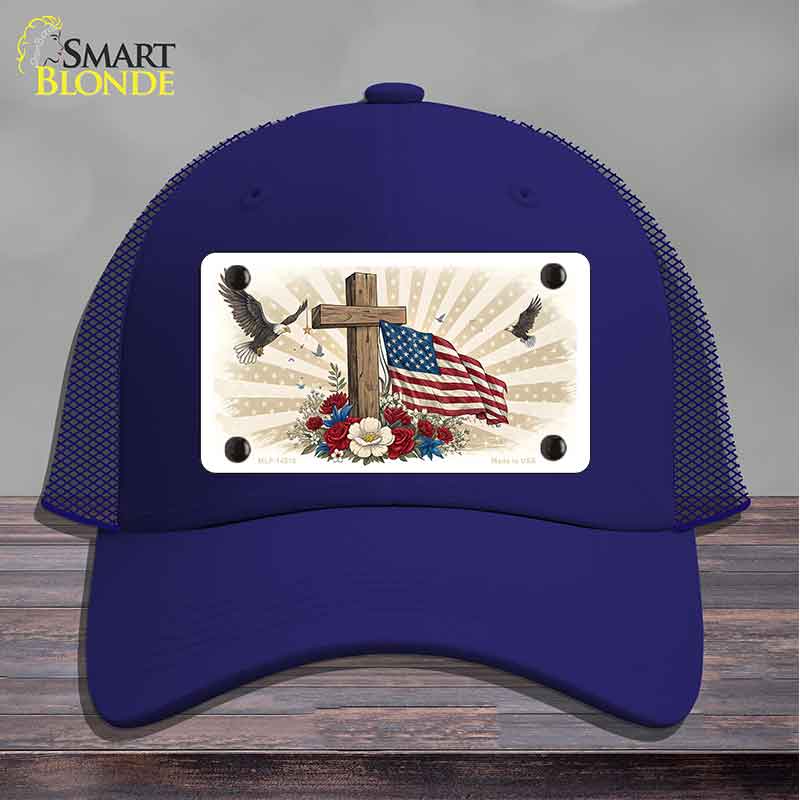 Eagle Flag and Cross Novelty License Plate Hat HAT-MLP-14510