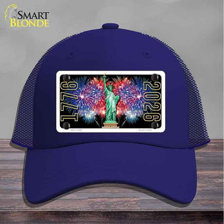 Lady Liberty Fireworks Novelty License Plate Hat HAT-MLP-14549 Mesh Royal Blue