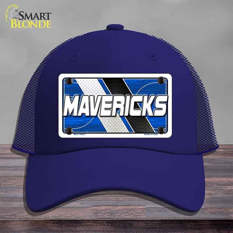 Blue cap with 'MAVERICKS' design on a gray background