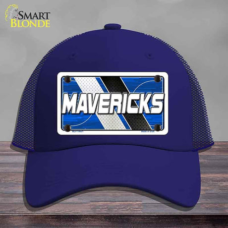 Blue cap with 'MAVERICKS' design on a gray background