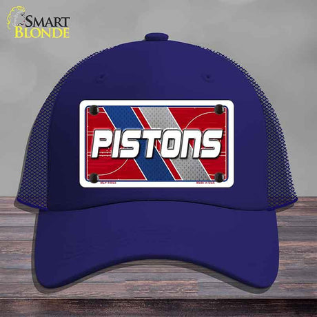 Blue cap with 'PISTONS' logo on a gray background