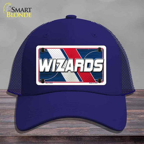 Blue cap with 'Wizards' design on a gray background