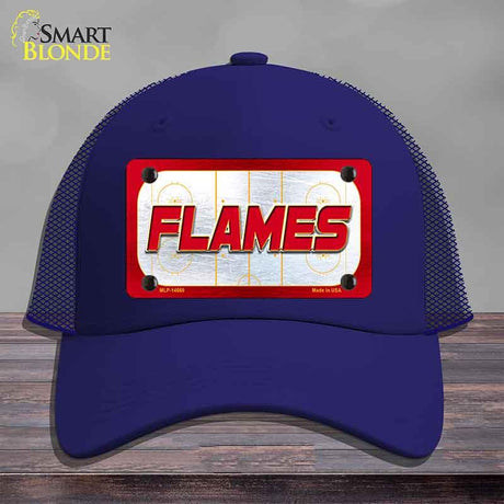FLAMES Graphic Novelty License Plate Hat HAT-MLP-14660 Mesh Royal Blue