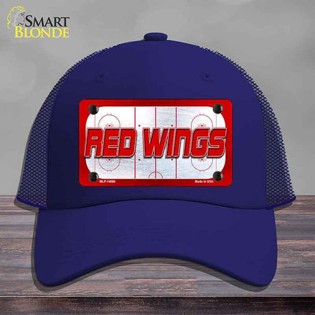 RED WINGS Graphic Novelty License Plate Hat HAT-MLP-14666 Mesh Royal Blue