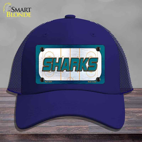 SHARKS Graphic Novelty License Plate Hat HAT-MLP-14679 Mesh Royal Blue