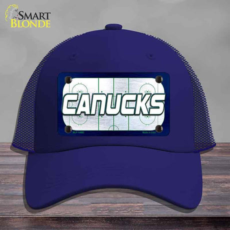 CANUCKS Graphic Novelty License Plate Hat HAT-MLP-14685 Mesh Royal Blue