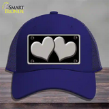 Solid Grey Centered Hearts Black Novelty License Plate Hat Mesh / Royal Blue