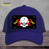 Skull Flame Novelty License Plate Hat Mesh / Royal Blue