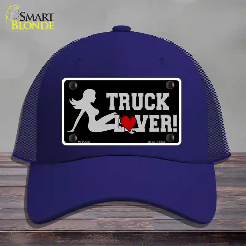 Truck Lover Girl Novelty License Plate Hat Mesh / Royal Blue
