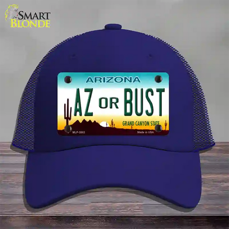 Arizona Az Or Bust Novelty License Plate Hat Mesh / Royal Blue