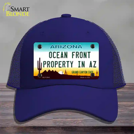 Ocean Front Property Novelty License Plate Hat Mesh / Royal Blue